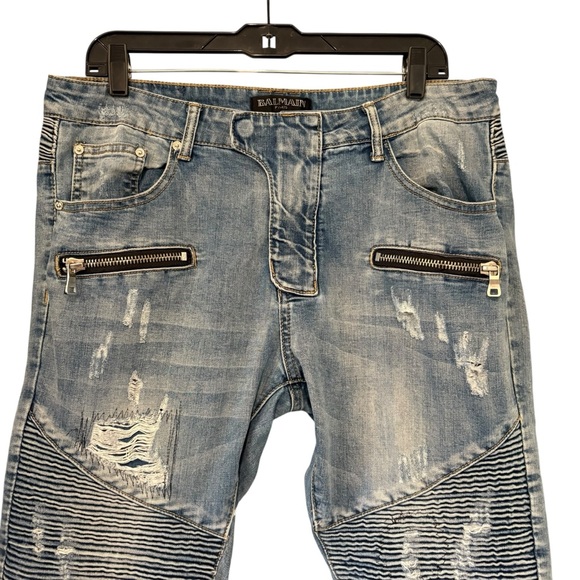 Balmain Paris T551 B658 Distressed Biker Moto Jeans, Sz W34/L31 - Picture 4 of 16